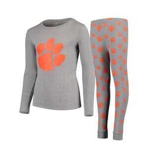 Clemson Tigers Youth boys Long Sleeve T-Shirt Crew neck Pant Sleep Set Gray XL